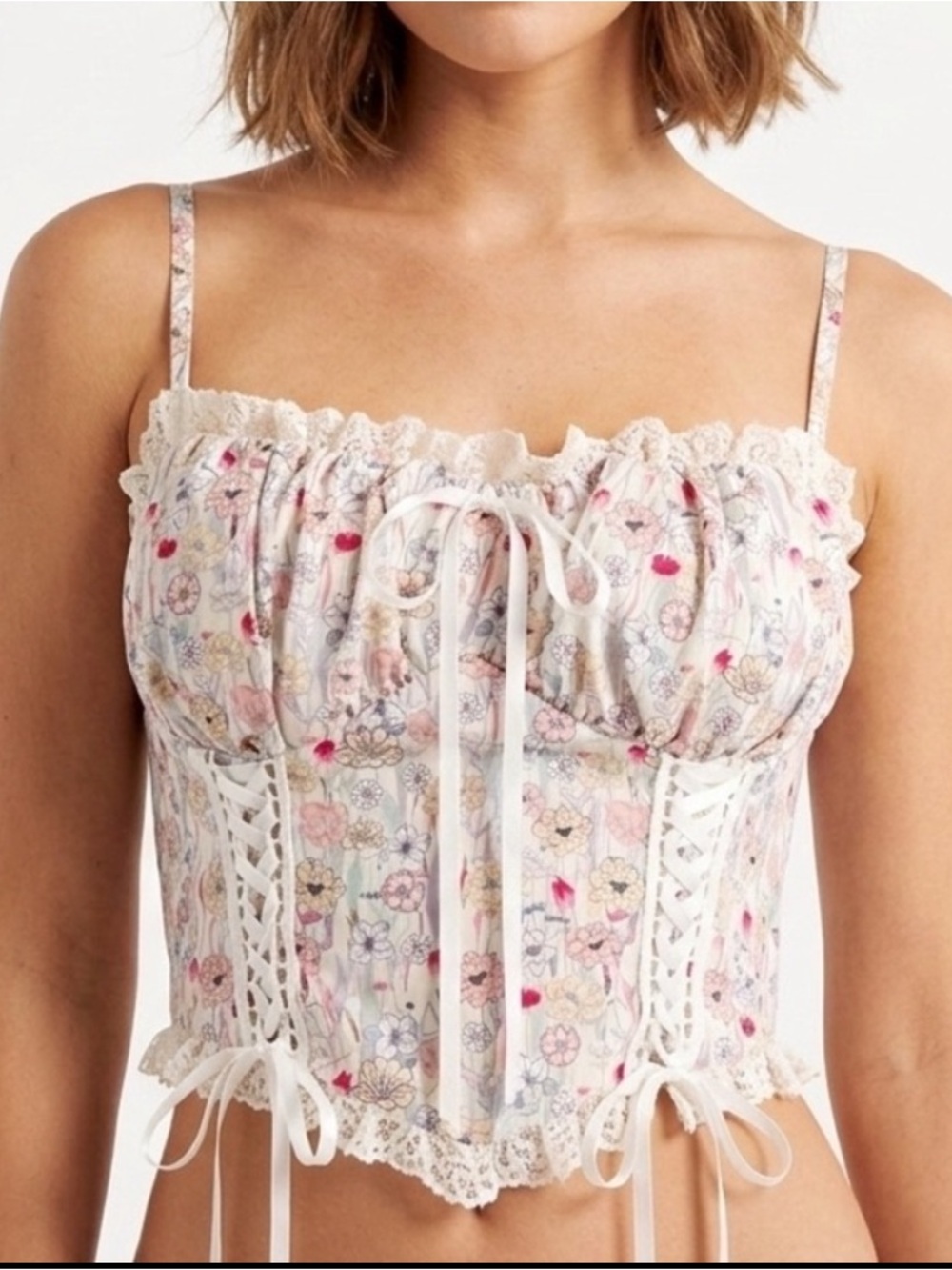Vintage style Corset Floral Lace-Up Crop Top